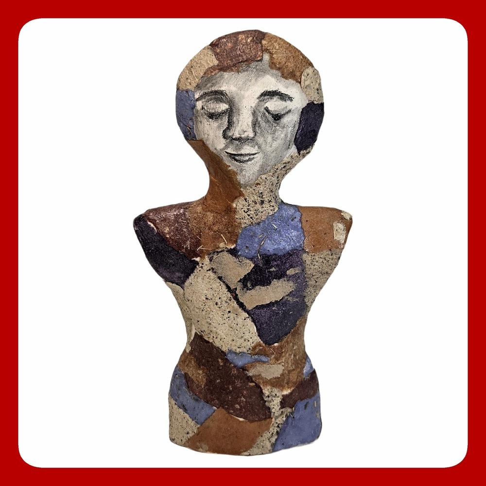 Vintage Ceramic Mosaic Female Torso Bust 9.5in Abstract Hand Painted Sculpture